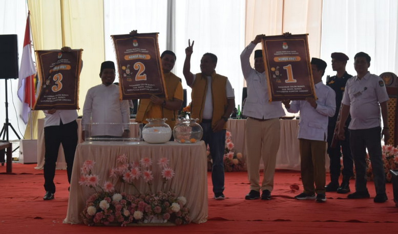 KPU Kuansing Tetapkan Nomor Urut Tiga Peserta Pilkada 2024