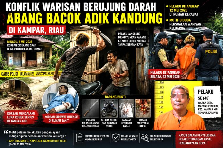 Sadis! Pria di Kampar Tebas Tangan Adik Pakai Parang Gara-Gara Harta Warisan