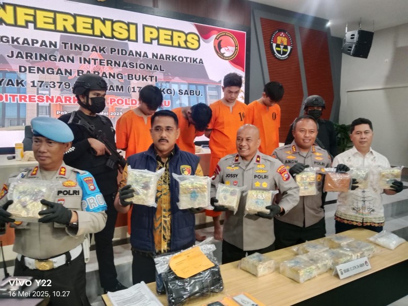 Polda Riau Gagalkan Penyelundupan 17,37 Kg Sabu Jaringan Internasional, 4 Tersangka Ditangkap