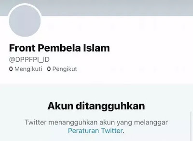 #BubarkanFPI Jadi Trending Topic, Akun Twitter FPI Hilang