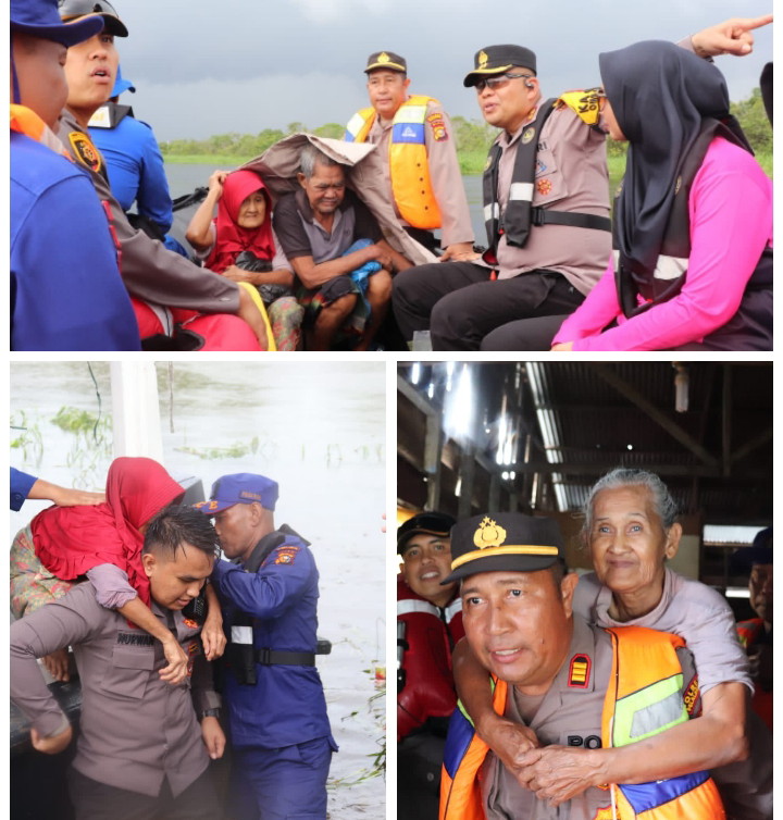 Kapolres Pelalawan Selamatkan Sejoli Lansia dari Kepungan Banjir