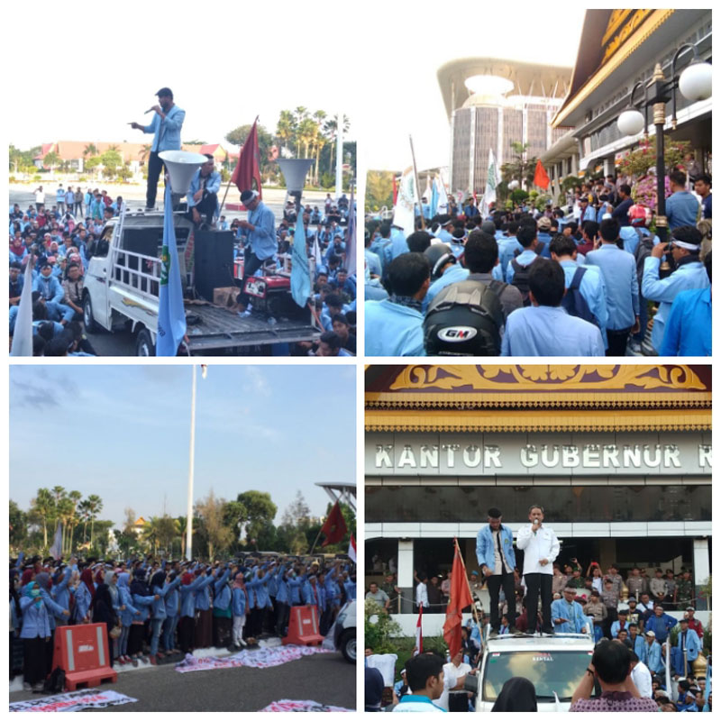 Aksi Unjuk Rasa oleh Mahasiswa di Pekanbaru Menyikapi kenaikan harga Pertalite