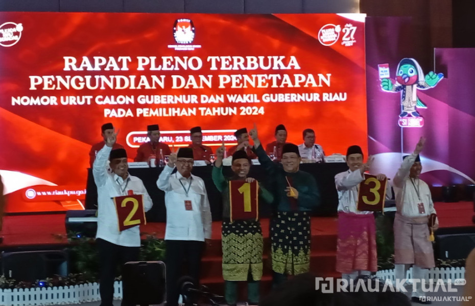 KPU Riau Tetapkan Nomor Urut Paslon Gubernur: Bermarwah 1, Nawaitu 2 dan Suwai 3