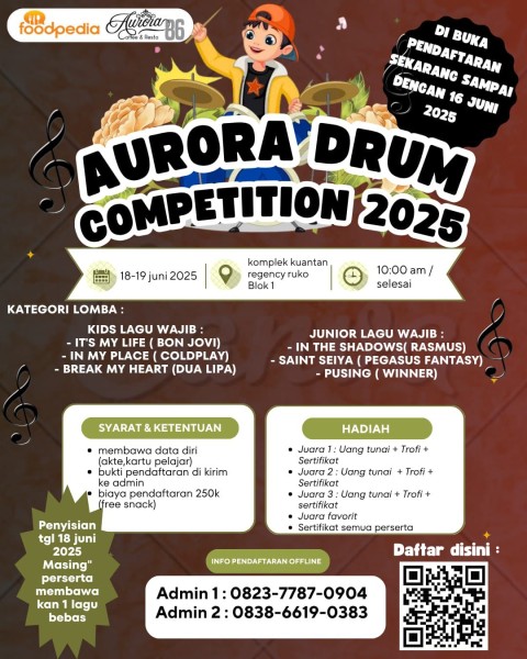 Aurora Drum Competition 2025 Segera Digelar, Pendaftaran Dibuka Hingga 16 Juni