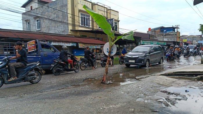 Jalan Rusak di Cipta Karya  Bikin Kendaraan Rontok, Warga Protes Tanam Pohon Pisang