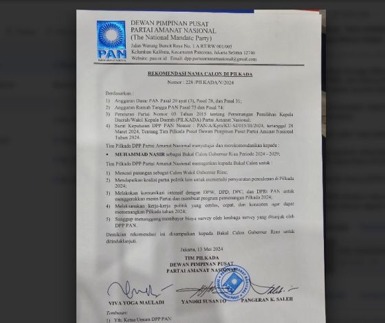 Bukan Syamsuar, DPP PAN Rekomendasikan M Nasir sebagai Balon Gubri