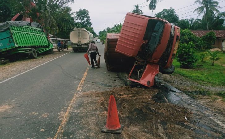 Dua Truk Tabrakan di Lintas Timur Pelalawan, Dua Orang Luka-luka