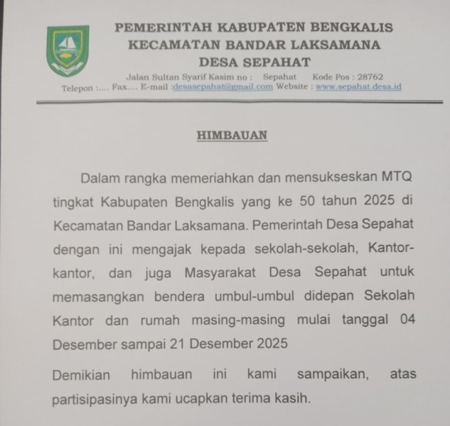 Memeriahkan dan Mensukseskan MTQ Tingkat Kabupaten, Pemdes Sepahat Mengajak Masang Bendera