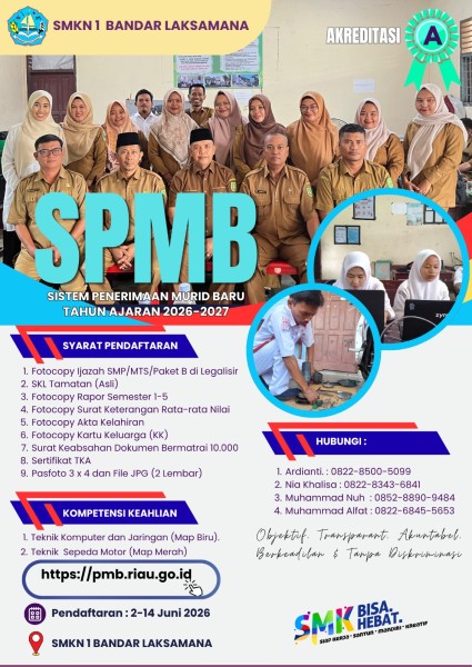 SMKN 1 Bandar Laksamana, SPMB Tahun Ajaran 2026/2027 Sudah Dibuka Ini Persyaratannya