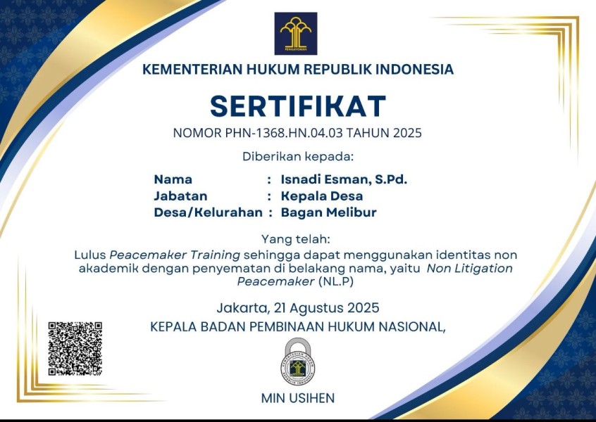 Raih Gelar NL.P Kades Bagan Melibur Melaju ke PJA 2025 di Jakarta