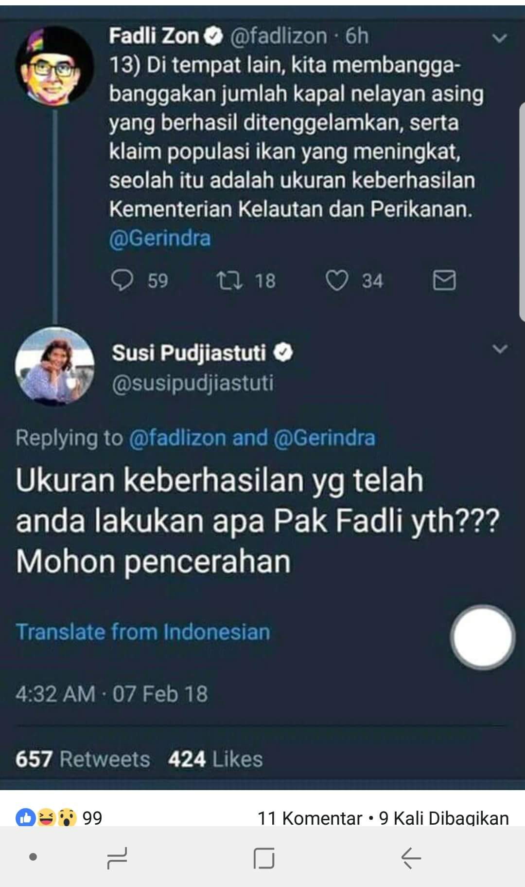 Heboh TwitWar Fadli Zon dengan Susi Pudjiastuti