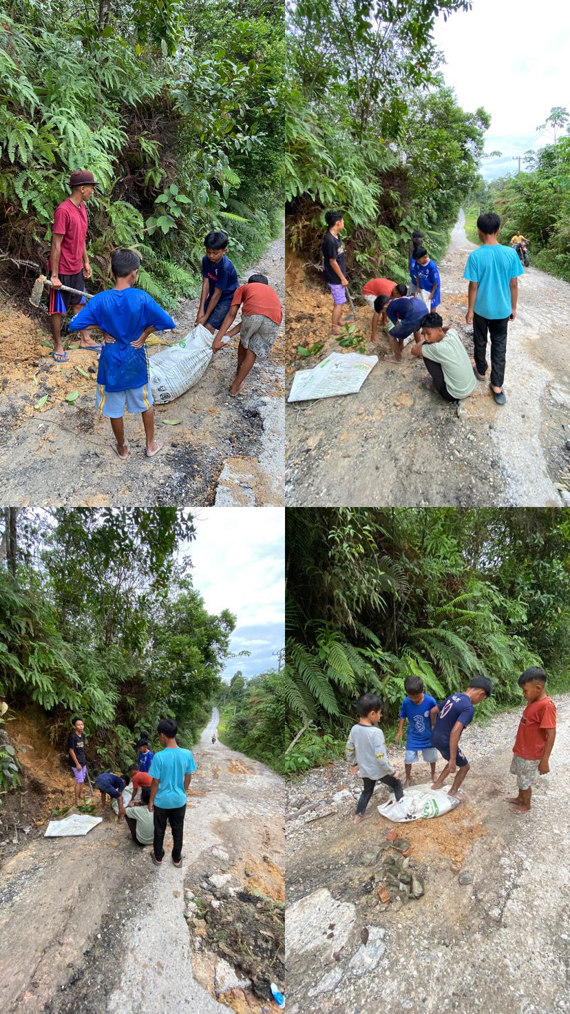 Keren!! Anak-Anak Desa Sotol Kecamatan Langgam Inisiatif Perbaiki Jalan Desa