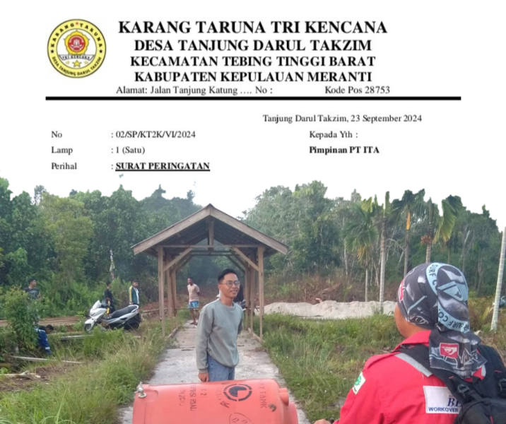 Karang Taruna Tri Kencana Tanjung Darul Takzim Memberikan Surat Peringatan Kepada PT. ITA